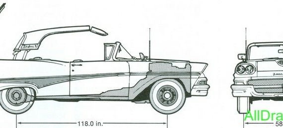 Ford Fairlane 500 Skyliner (1958) - drawings (drawings) of the car